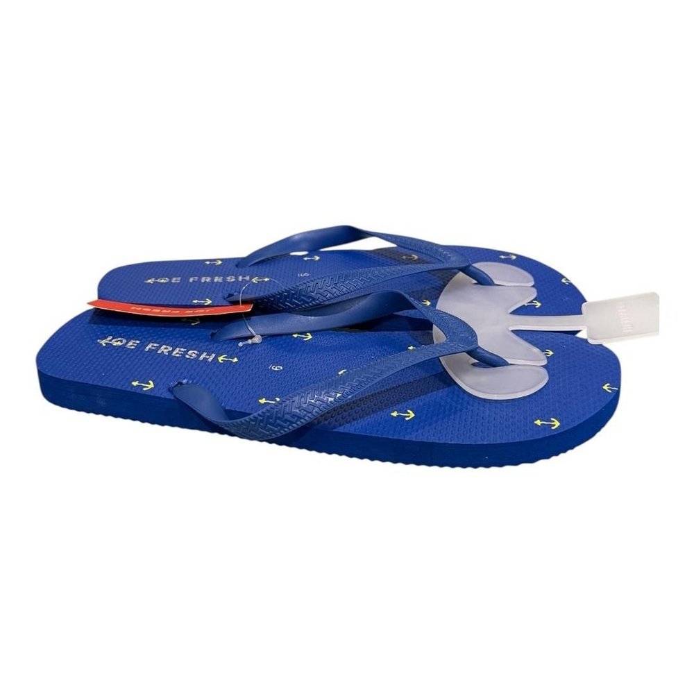 Joe Fresh Flip Flop Sandals Womens Size 9 Blue Anchor Print Beach Shoes Summer